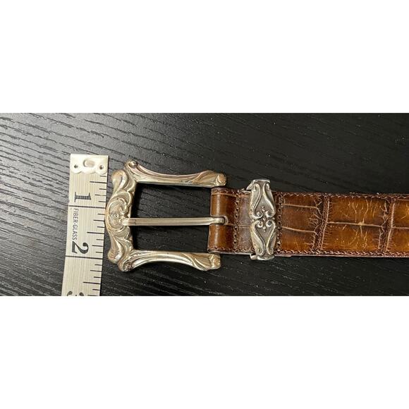 Vintage 90\'s Fossil Croc Stamped Leather Belt with Ornate Silvertone Buckle main image 5